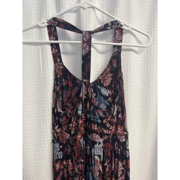 Soma Black Floral Jersey Knit Racerback Empire Waist Maxi Dress Small Stretch - Picture 4 of 5